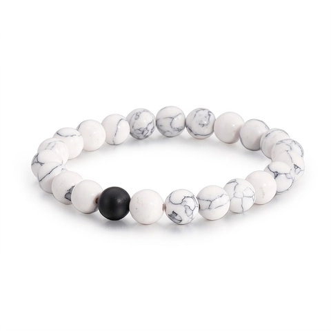 Beaded Bracelet White Turquoise Matte Black Agate Natural Stone Elastic Minimalist Zen Style For Men Women