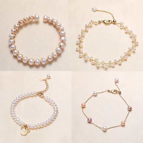 Freshwater Pearl Bracelet Gold Plated Copper Alloy Adjustable Minimalist Elegant Women Jewelry Charm Pendant