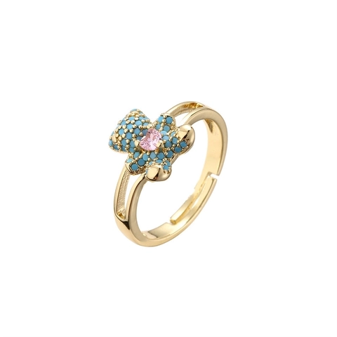 Schattige Beer Hart Ring Goud Verguld Koper Met Zirkonia Micro Pave Verstelbaar Open Mode Sieraden Voor Dames