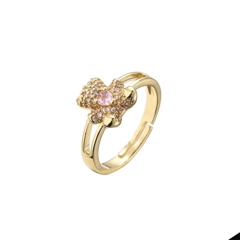 Bär Form Verstellbarer Offener Ring Kupfer Vergoldet Herz Zirkonia Mikro Pave Mode Schmuck Für Damen