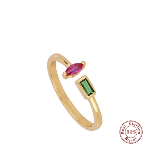 Anello In Argento Sterling 925 Aperto Regolabile Irregolare Zircone Colorato Minimalista Geometrico Elegante Da Donna