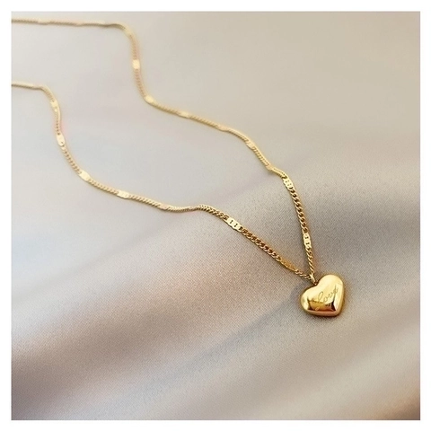 Collar con Colgante de Corazón de Acero Inoxidable Minimalista para Mujer Oro Plata Letra Love Grabada Joyería