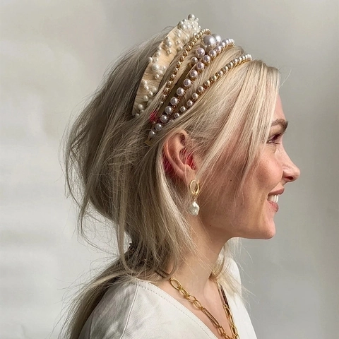 Triple Layer Haarbänder Legierung Vergoldet Kunstperle Strass Minimalistisch Elegant Haarschmuck Für Frauen Mädchen