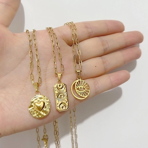 Collana Con Pendente A Cuore E Occhio Malvagio In Acciaio Inossidabile Placcato Oro Bohemien Catena A Graffetta