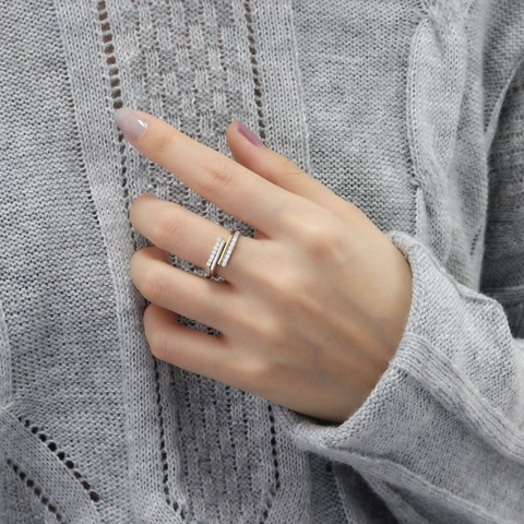 925 Sterling Silver Ring For Women Minimalist Irregular Pave Zircon Open Adjustable Geometric Fashion Jewelry