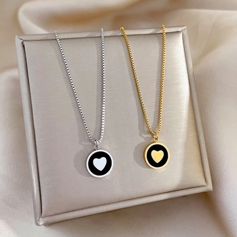 Collana Con Pendente a Cuore Minimalista da Donna in Acciaio al Titanio Oro Argento Placcato Catena a Girocollo Gioielli
