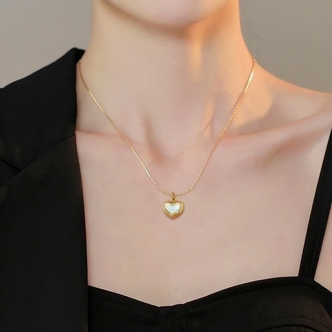 Collana Con Ciondolo A Cuore Acciaio Al Titanio Intarsio Madreperla Placcato Oro Gioielli Minimalisti Per Donne Ragazze