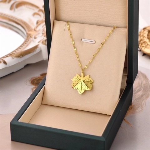 Ahornblatt Anhänger Halskette Edelstahl Elegant Minimalistisch Natur Schmuck Für Damen Gold Rosegold Beschichtet