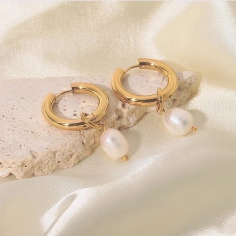 18K Verguld Roestvrij Staal Zoetwaterparel Ring Oorbellen Frans Retro Minimalistische Sieraden Voor Dames Feest Cadeau