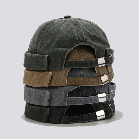 Docker Hat Randlose Miki Cap Gewaschene Baumwolle Verstellbare Metallschnalle Retro Streetwear Unisex Skullcap