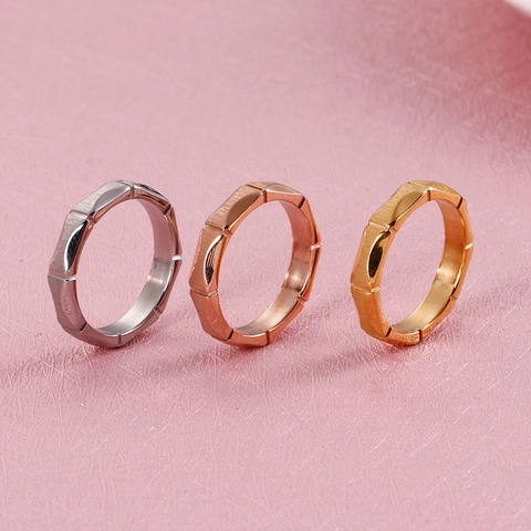 Geometric Faceted Ring Stainless Steel Bamboo Style Brushed Matte Finish Fashion Knuckle Jewelry For Women