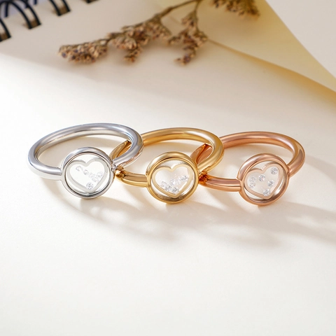 Bague de Mode en Acier Inoxydable avec Cœur et Zircone Flottante pour Femme Minimaliste Plaqué Or Rose Argent Bijoux Cadeau Valentin