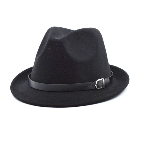 Chapeau Fedora Classique En Feutre De Laine Avec Bande En Cuir Boucle Métallique Style Britannique Vintage Pour Hommes Femmes