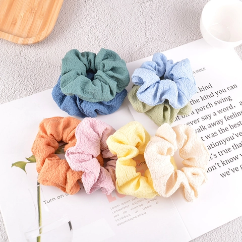 Daisy Print Mesh Scrunchies Bubble Texture Elastic Hair Ties Sweet Floral Ponytail Holder For Women Girls