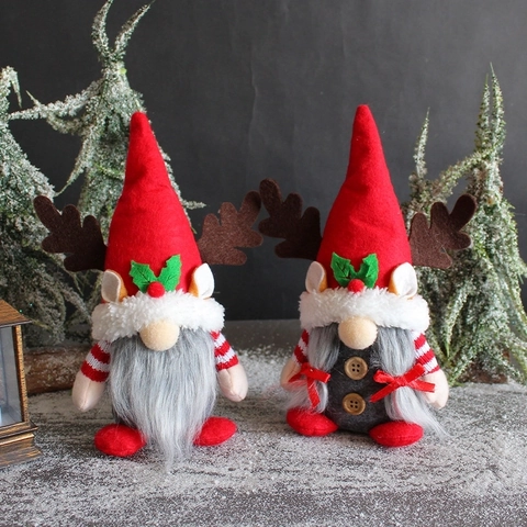 Gnomi Di Natale Peluche Corna Di Renna Tomte Bambole Senza Volto Decor Maniche A Righe Feltro Pelliccia Sintetica Ornamento Natalizio