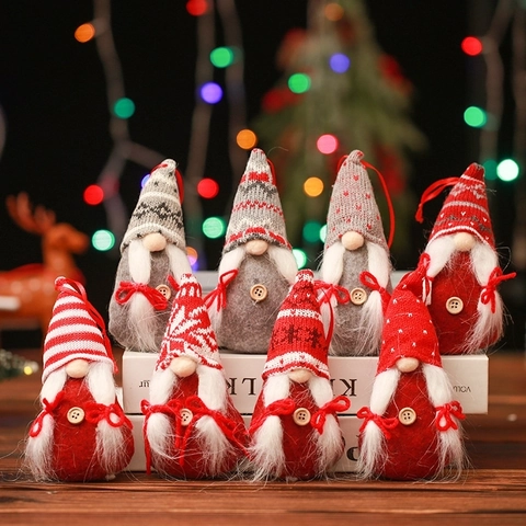 Ornement De Gnome De Noël Poupée Sans Visage Pendentif Suspendu Tissu Tricoté Feutre Style Nordique Décoration De Sapin