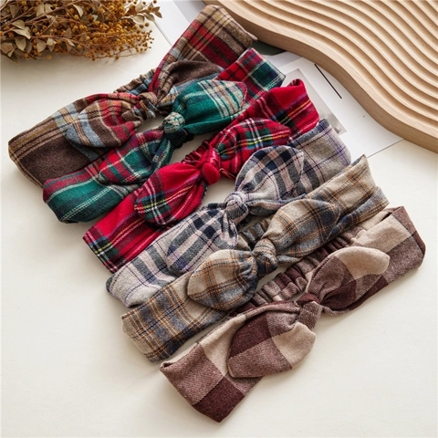 Fascia Per Capelli Con Fiocco A Quadretti Elastica Tessuto Tartan Accessorio Per Capelli Donne Natale Retro Annodata