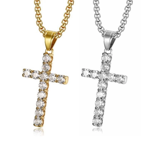 Collana Con Pendente A Croce Hip Hop In Acciaio Al Titanio Placcato Oro Con Zirconi AAA Gioielli Di Moda Per Uomo E Donna