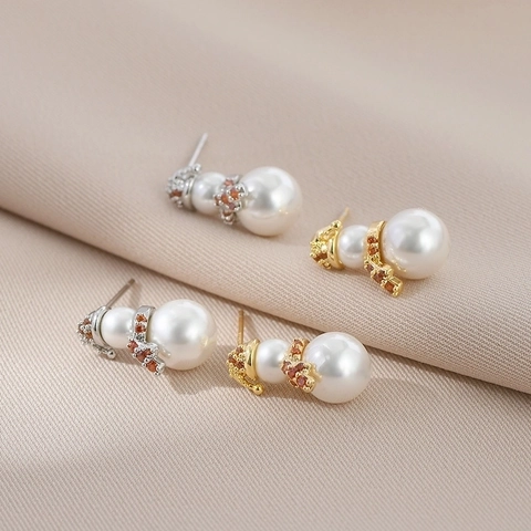 Snowman Artificial Pearl Stud Earrings With 925 Sterling Silver Earring Post Copper Zircon Festive Christmas Winter Jewelry For Women