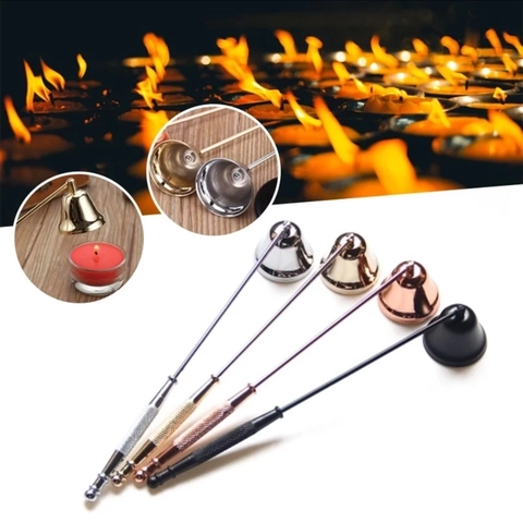 Candle Snuffer Long Handle Bell Shape Metal Electroplated Wick Extinguisher For Safely Putting Out Flames Vintage Decor