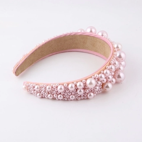 Diadema Ancha Elegante De Perlas Artificiales De Imitación Para Mujer Moda Tejida Retro Accesorios Para El Cabello Para Fiesta Baile