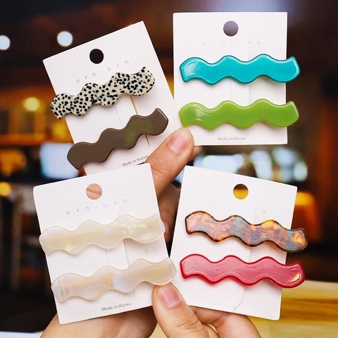 Wave Shaped Resin Hair Clips Leopard Print Solid Color Versatile Duckbill Hairpins Korean Style Women Girls Trendy Hair Accessories
