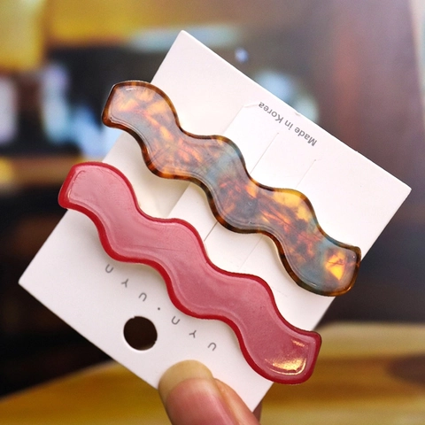 Wave Shaped Resin Hair Clips Leopard Print Solid Color Versatile Duckbill Hairpins Korean Style Women Girls Trendy Hair Accessories