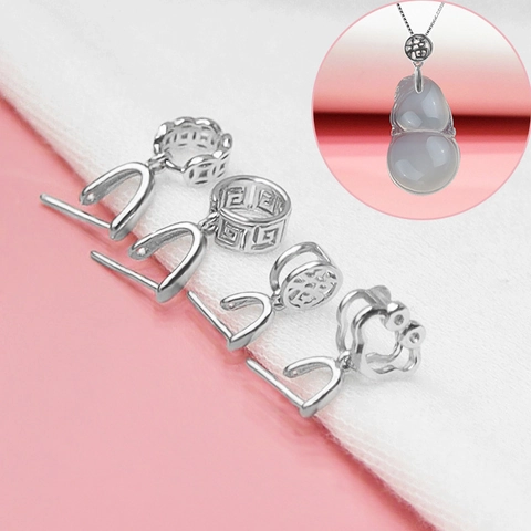 925 Sterling Silver Pendant Clip Clasp Pinch Bail Platinum Plated Auspicious Pattern DIY Jewelry Finding Connector