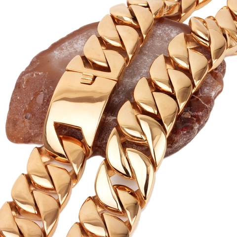 Heren Vergulde Roestvrijstalen Zware Cubaanse Schakelketting Ketting Dikke Hip Hop Punk Stijl Gepolijste Sieraden