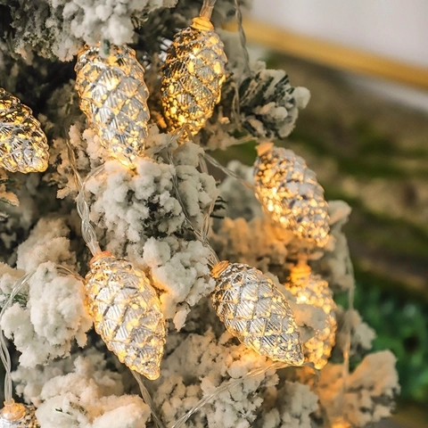 LED Pine Cone Acorn String Lights Christmas Tree Decoration Warm Light Battery USB Operated Plastic Hanging Ornament