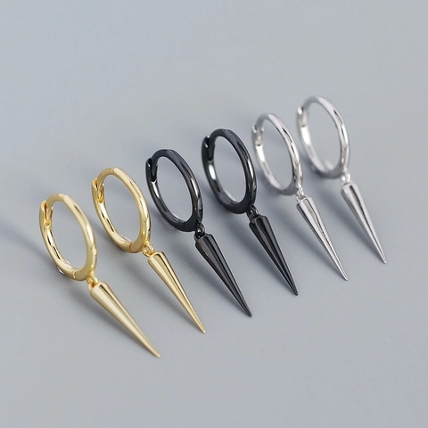 Punk Spike Hoop Earrings 925 Sterling Silver Cone Dangle Gothic Minimalist Jewelry For Women