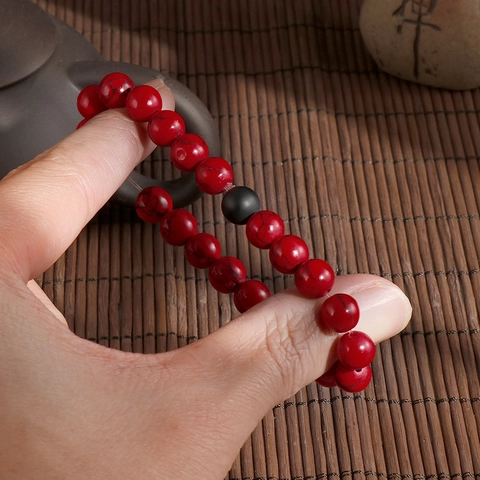 Matte Black Agate Red Turquoise Beaded Bracelet Elastic Stretch Natural Stone Minimalist Zen Jewelry For Men Women Unisex