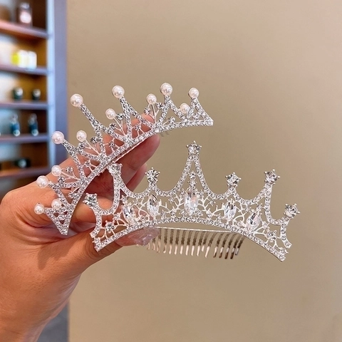Pettine Per Capelli Corona Strass Principessa Bambini Lega Perla Artificial Diadema Per Ragazze Compleanno Matrimonio Festa Elegante
