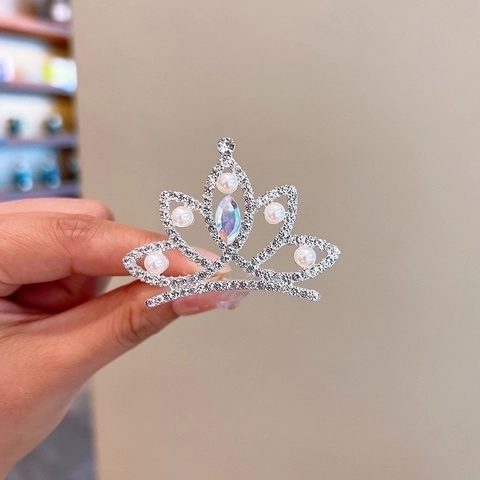 Pettine Per Capelli Corona Strass Principessa Bambini Lega Perla Artificial Diadema Per Ragazze Compleanno Matrimonio Festa Elegante