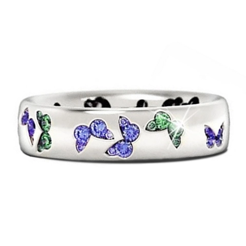 Bague Papillon Matériau En Cuivre Incrusté De Zircon Pierres De Cristal Colorées Bijoux Élégants Accessoire Cadeau Pour Femme