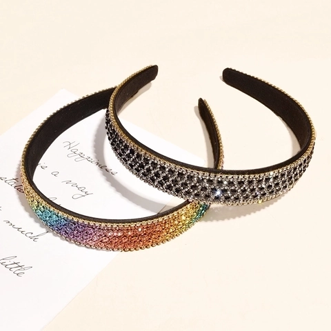 Sparkly Rhinestone Headband Fashion Wide Fabric Hair Band Women Elegant Padded Hair Accessory
