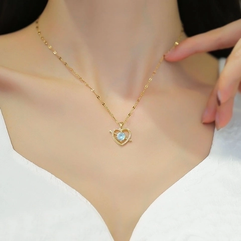 Heart Pendant Necklace With Stainless Steel Chain And Copper Zircon Cupid Arrow Clavicle Chain Sweet Gift For Women