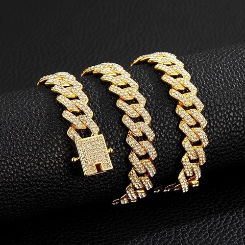 Collana Catena Cubana Iced Out Rombo Lega Pesante Strass Hip Hop Gioielli Streetwear Per Uomini E Donne