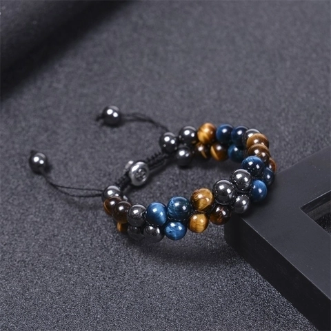 Tiger Eye Stone Hematite Obsidian Braided Beaded Bracelet Adjustable Energy Healing Yoga Bracelet For Men Women Jewelry