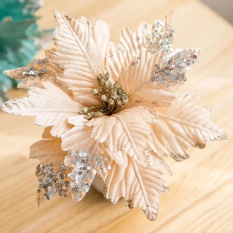 Künstliche Weihnachtsstern Blumen Glitzer Flanell Funkelnde Weihnachtsbaum Dekoration Handgefertigt Festliches Ornament