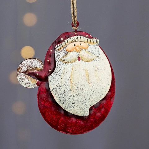 Christmas Hanging Ornaments Vintage Iron Painted Santa Claus Snowman Retro Metal Pendant For Holiday Xmas Tree Decoration