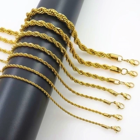 Gold Titanstahl Kordelkette Halskette Für Herren Damen Vakuum Galvanisiert Twist Link Halskette Schmuck Zubehör Mode Geschenk