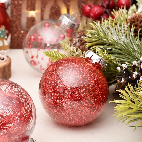 Palle Di Natale PET Plastica Trasparente Riempito Di Glitter E Piume Pendenti Decorazione Festiva