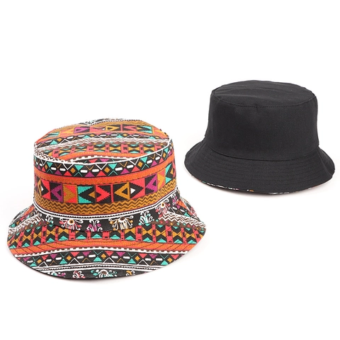 Cappello Alla Pescatora Reversibile Stampa Geometrica Boho Tela Protezione Solare Doppia Faccia Outdoor Estate Stile Etnico