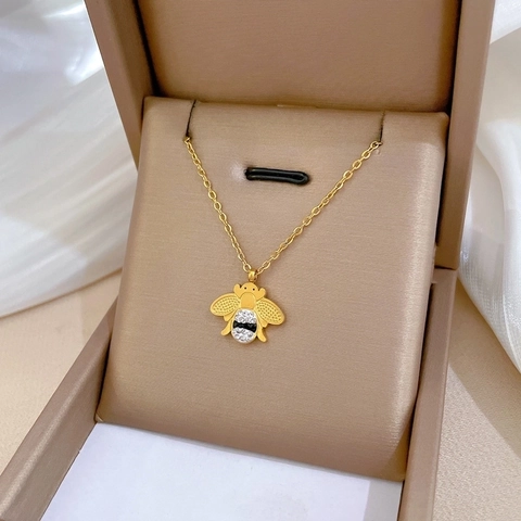Collier Pendentif Abeille Acier Inoxydable Plaqué Or Chaîne De Clavicule Minimaliste Pour Femme Bijoux Insecte Tendance