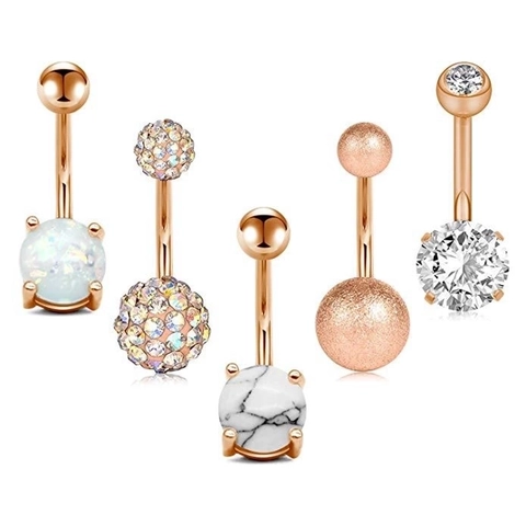 Stainless Steel Belly Button Rings With Cubic Zirconia Opal Marble Inlaid Body Piercing Jewelry For Women Fashion Elegant