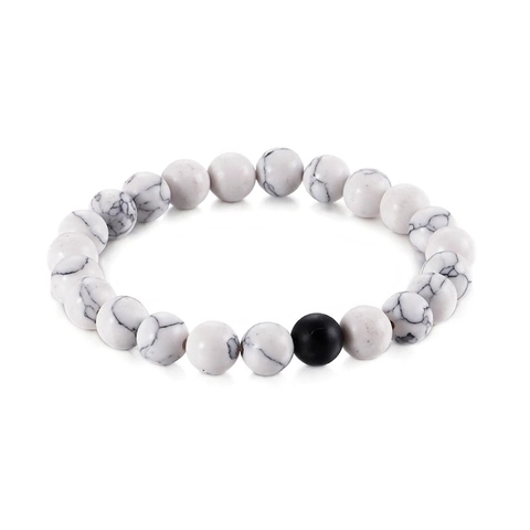 White Turquoise And Matte Black Agate Beaded Bracelet Natural Stone Minimalist Zen Jewelry For Couples