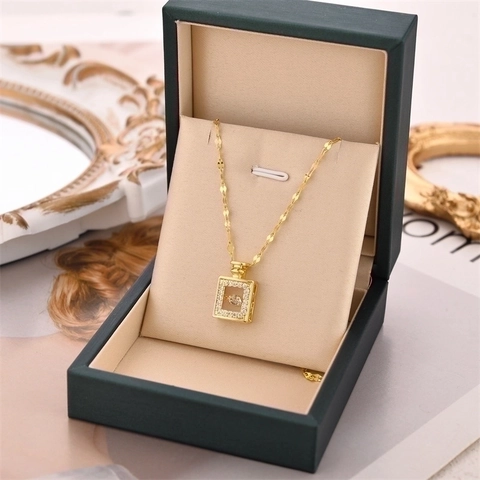 Parfumflesje Hanger Ketting Roestvrij Staal Zirkonia Dansende Steen Elegante Feestjuwelen Voor Dames