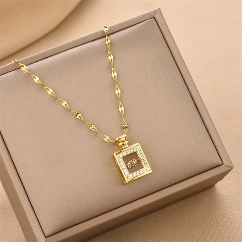 Parfumflesje Hanger Ketting Roestvrij Staal Zirkonia Dansende Steen Elegante Feestjuwelen Voor Dames