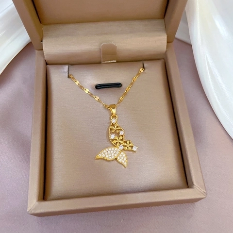 Collana Pendente Farfalla Placcata Oro Catena Acciaio Inossidabile Rame Zircone Gioielli Di Moda Per Donne Elegante Dolce Stile INS